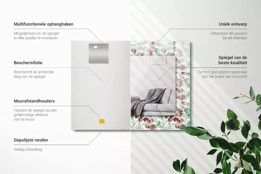 Specchio rettangolare stampato Foglie acquerellate