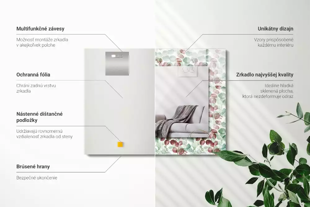 Specchio rettangolare stampato Foglie acquerellate