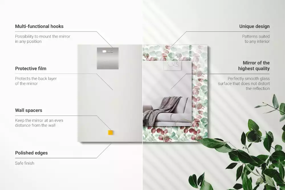 Specchio rettangolare stampato Foglie acquerellate