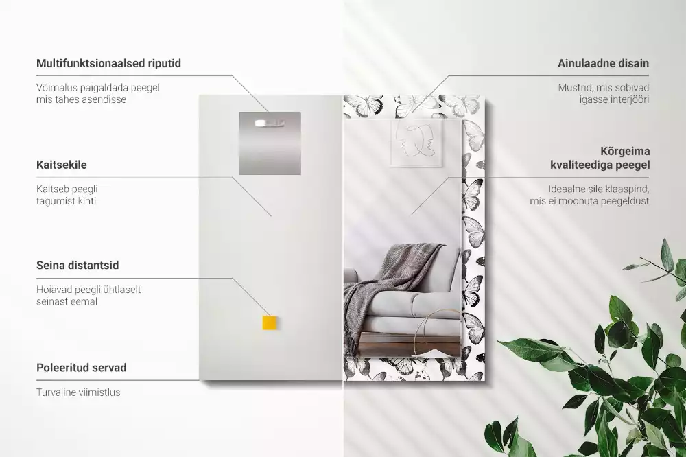 Specchio rettangolare con cornice stampata Farfalle bianche e nere