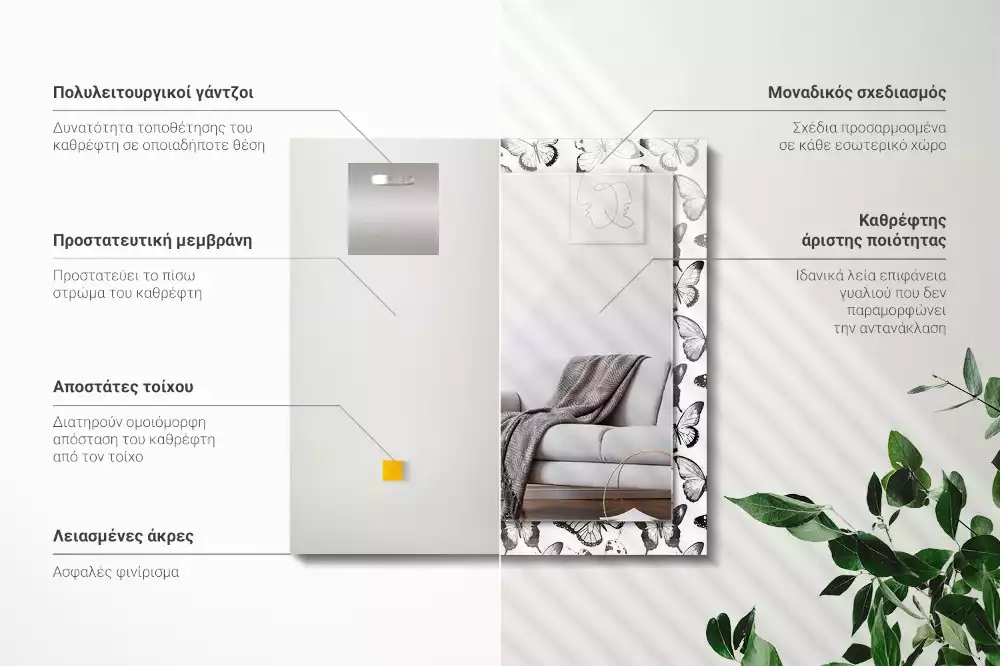 Specchio rettangolare con cornice stampata Farfalle bianche e nere