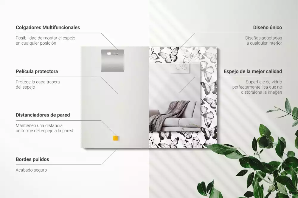 Specchio rettangolare con cornice stampata Farfalle bianche e nere