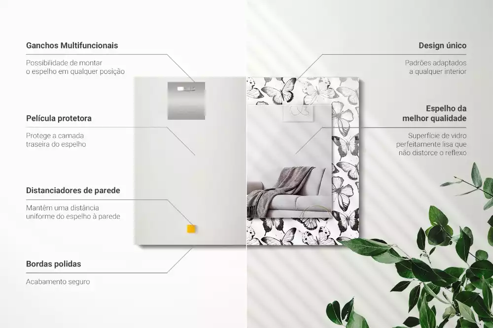 Specchio rettangolare con cornice stampata Farfalle bianche e nere