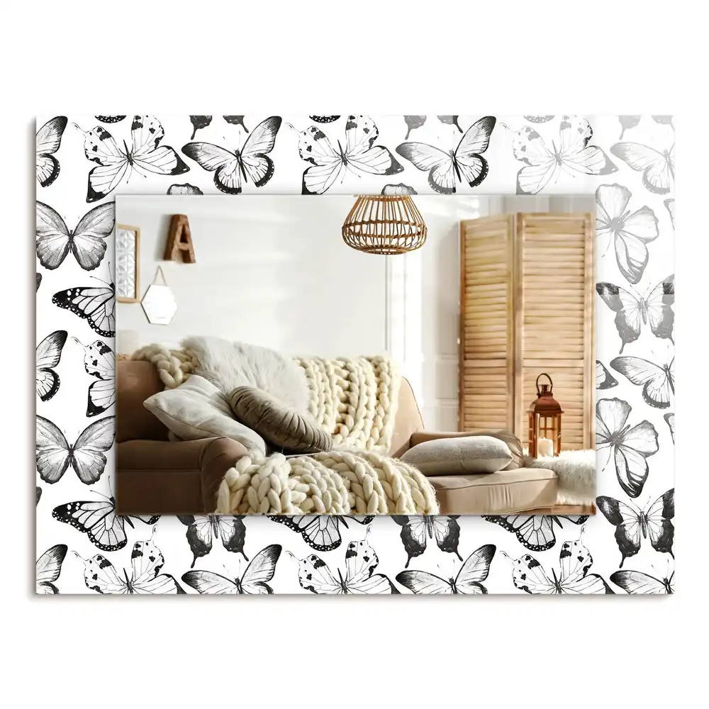 Specchio rettangolare con cornice stampata Farfalle bianche e nere