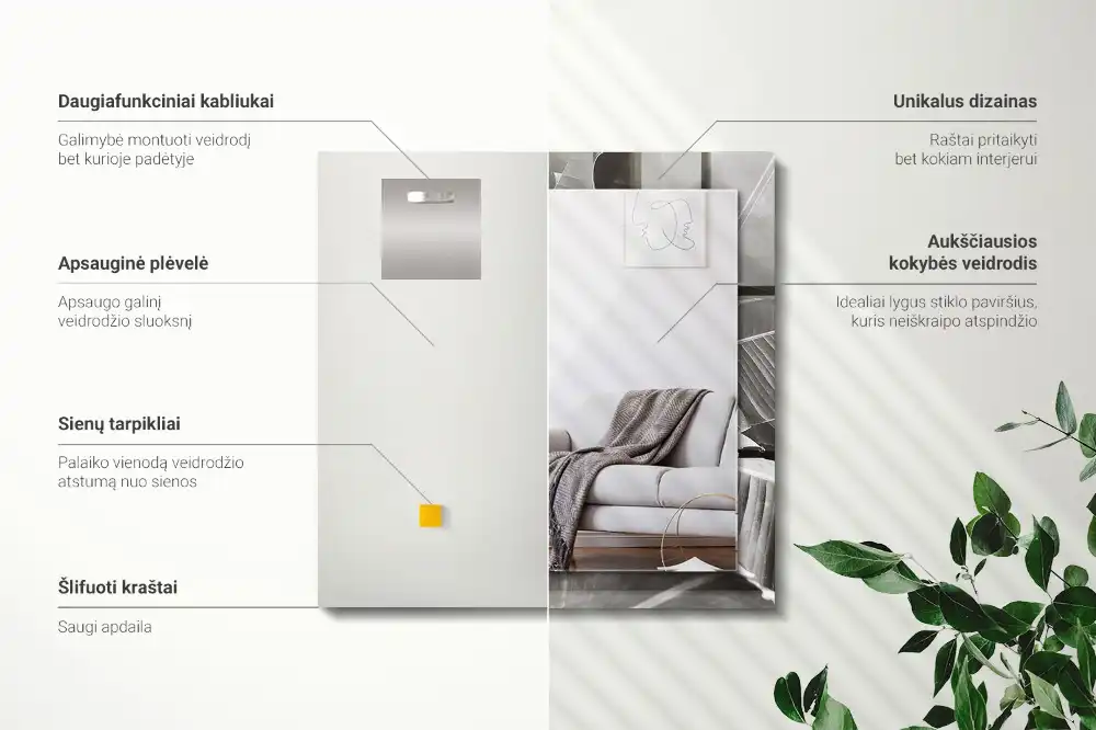 Specchio rettangolare stampato Foglie di banano