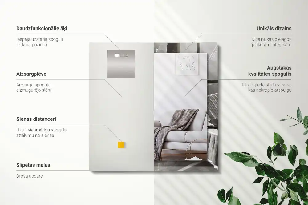 Specchio rettangolare stampato Foglie di banano