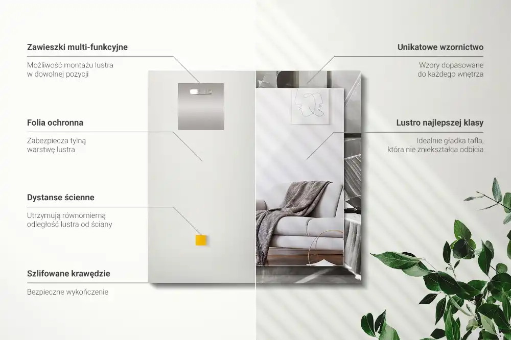 Specchio rettangolare stampato Foglie di banano