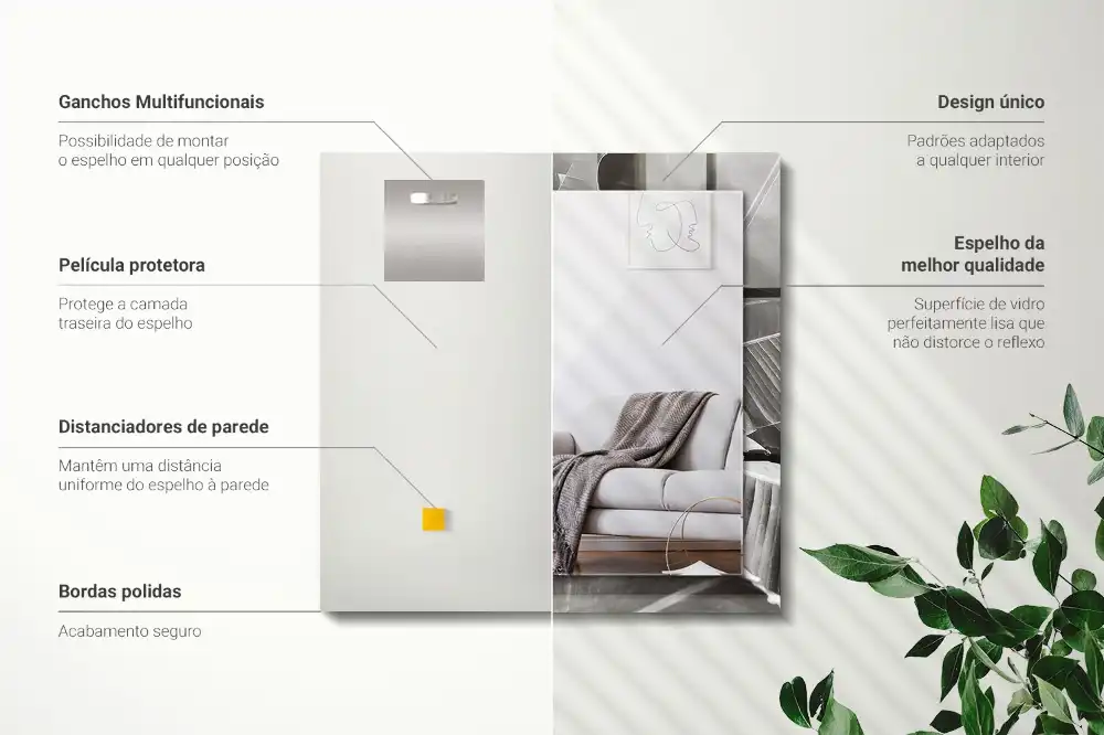 Specchio rettangolare stampato Foglie di banano