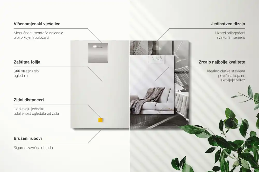 Specchio rettangolare stampato Foglie di banano