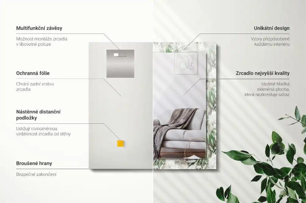 Specchio rettangolare decoro Motivo a foglie verdi