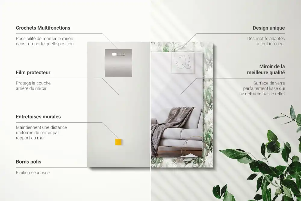 Specchio rettangolare decoro Motivo a foglie verdi