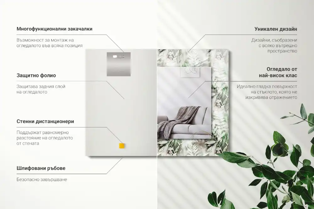 Specchio rettangolare decoro Motivo a foglie verdi