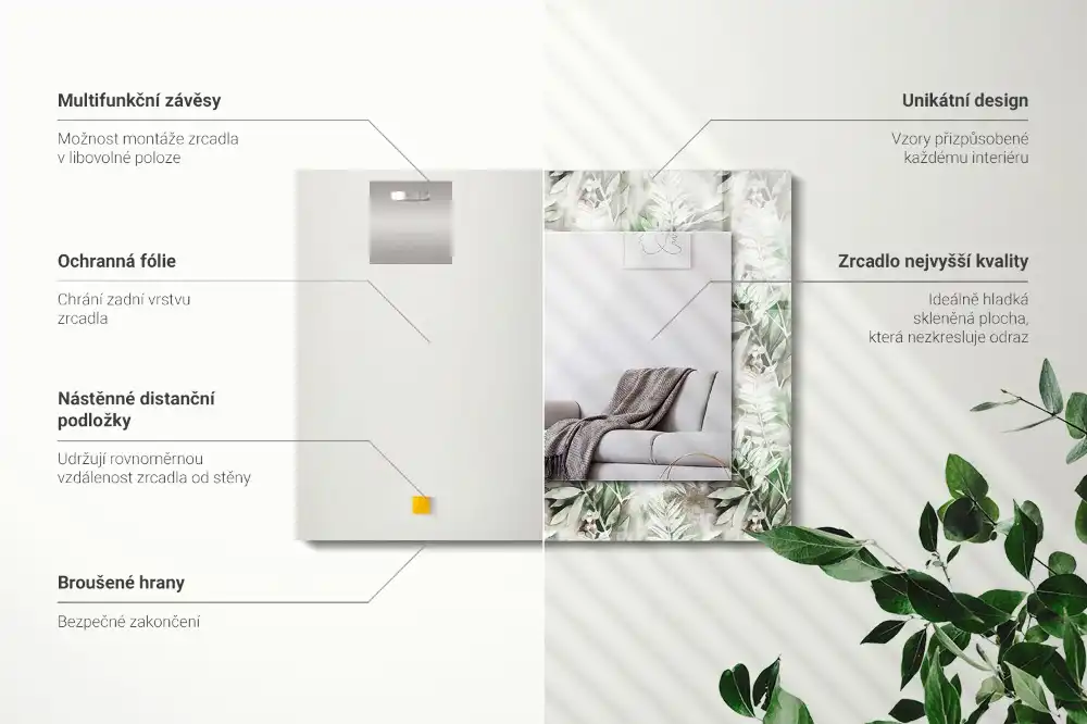 Specchio rettangolare decoro Motivo a foglie verdi