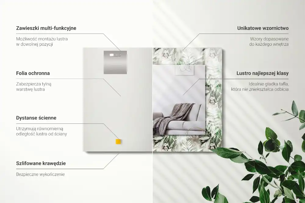 Specchio rettangolare decoro Motivo a foglie verdi