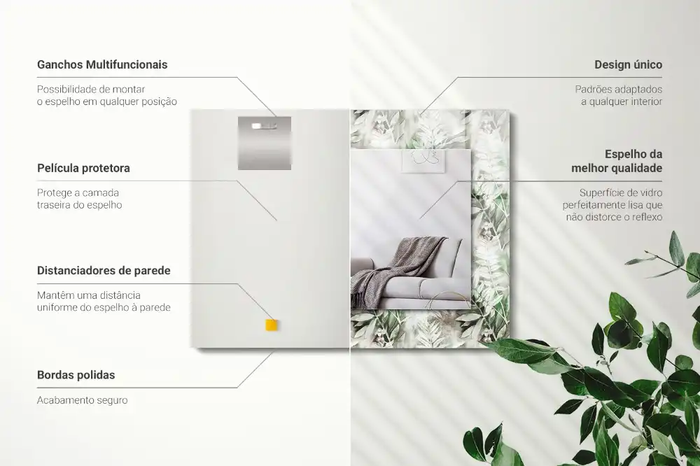 Specchio rettangolare decoro Motivo a foglie verdi