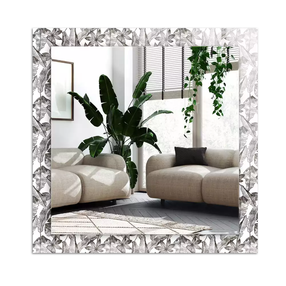 Specchio rettangolare con cornice stampata Foglie e fiori