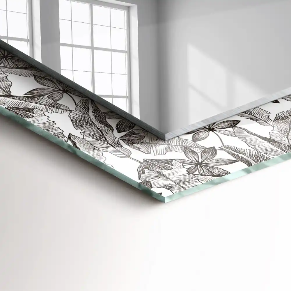 Specchio rettangolare con cornice stampata Foglie e fiori