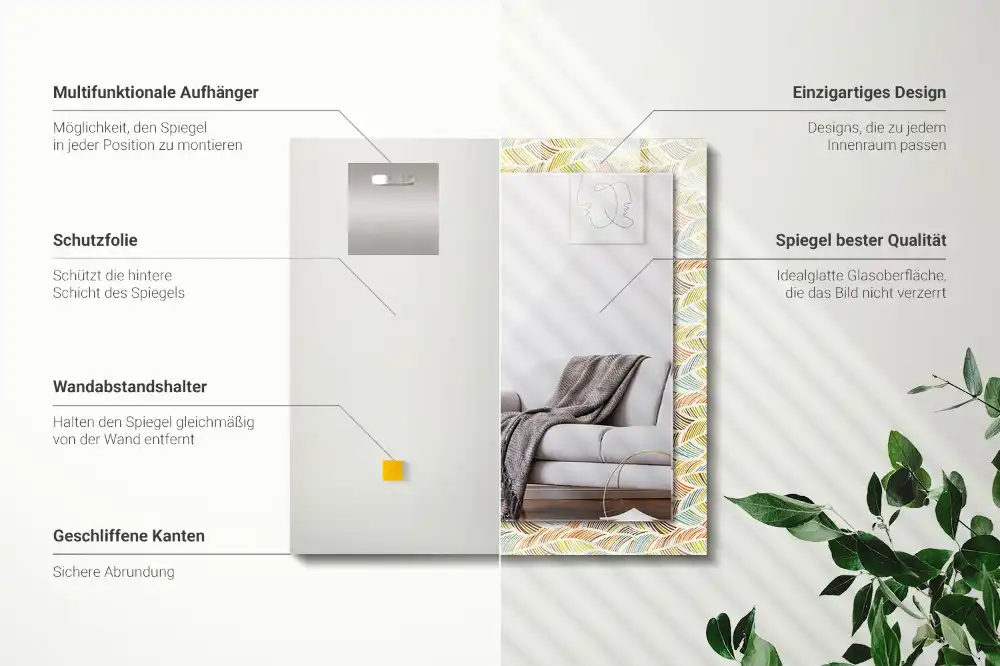 Specchio rettangolare stampato Onde colorate di foglie