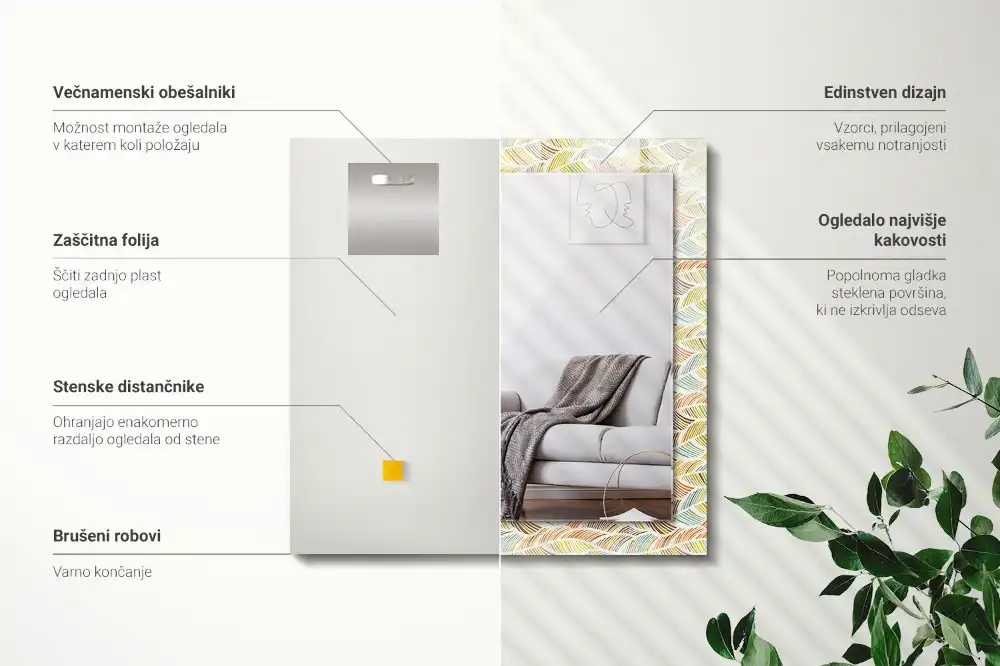 Specchio rettangolare stampato Onde colorate di foglie