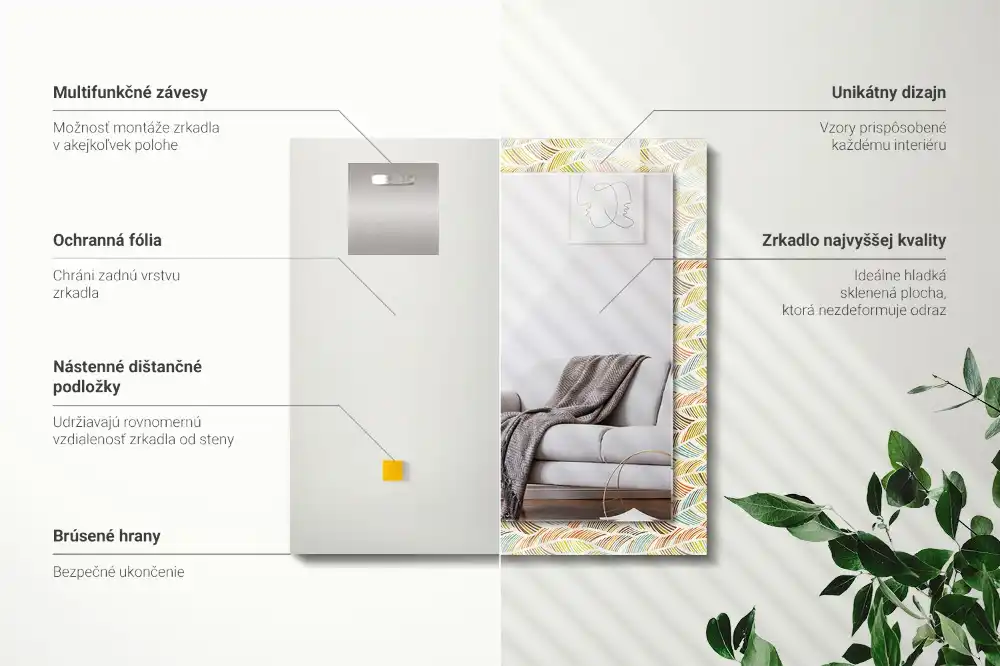 Specchio rettangolare stampato Onde colorate di foglie