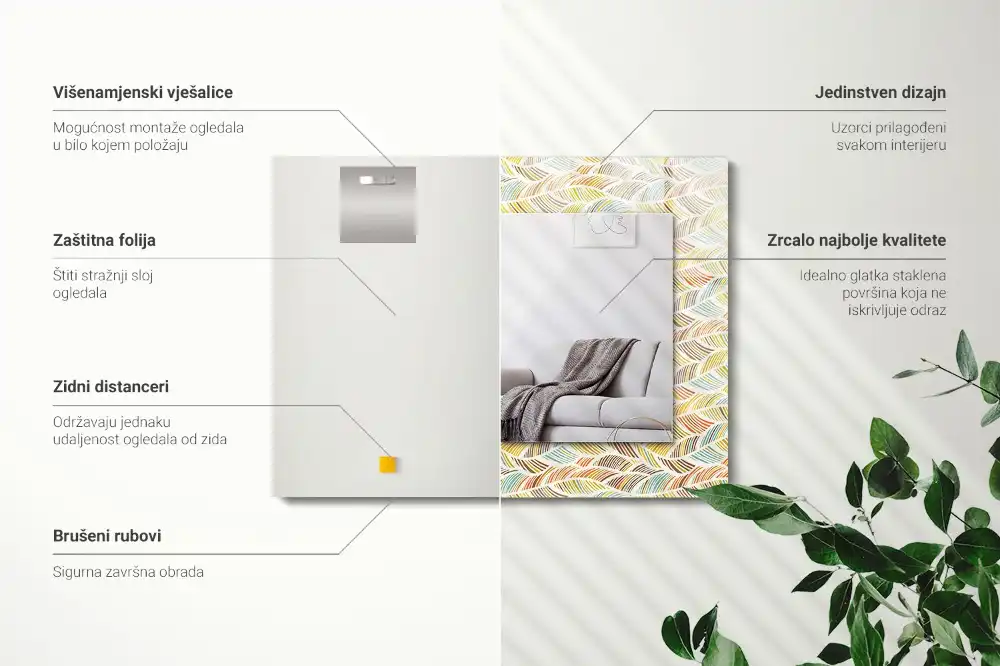 Specchio rettangolare stampato Onde colorate di foglie