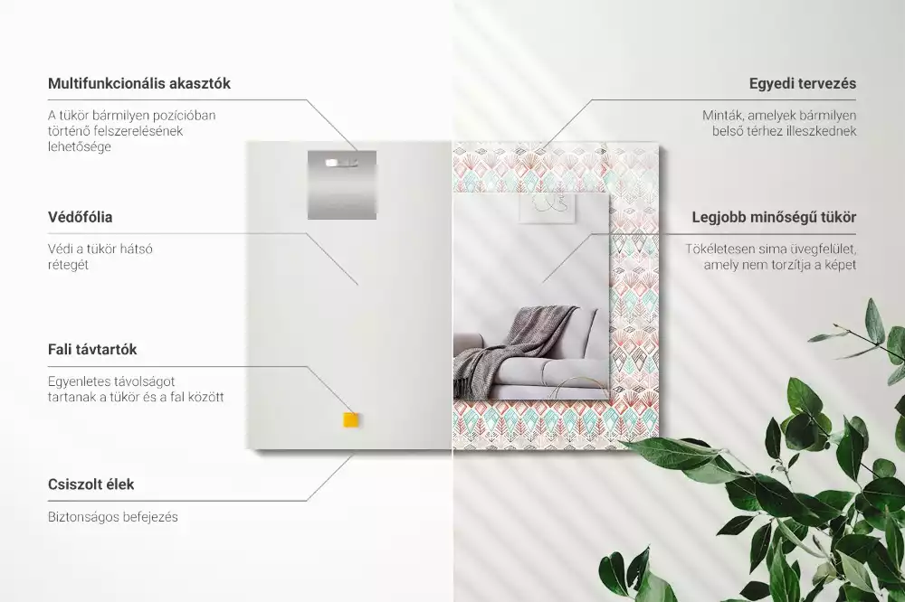 Specchio rettangolare con cornice stampata Motivo geometrico colorato