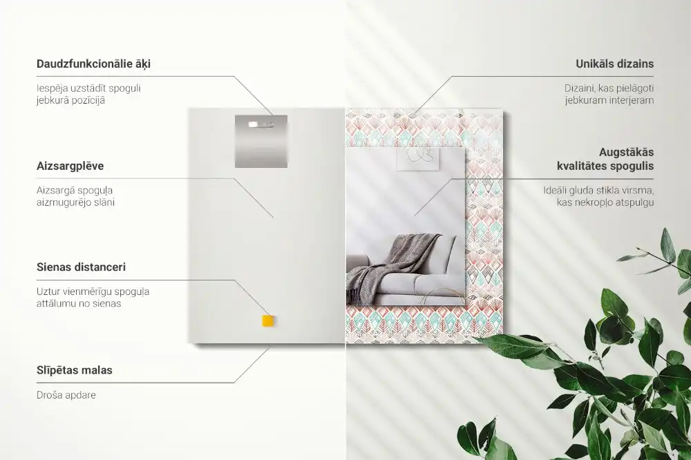 Specchio rettangolare con cornice stampata Motivo geometrico colorato