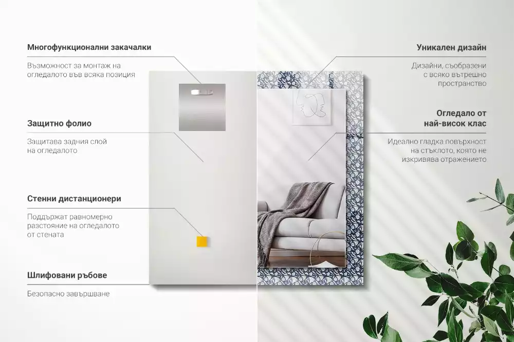 Specchio rettangolare stampato Motivo floreale blu