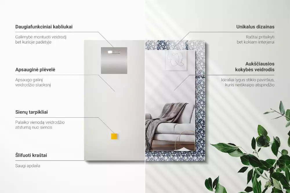 Specchio rettangolare stampato Motivo floreale blu