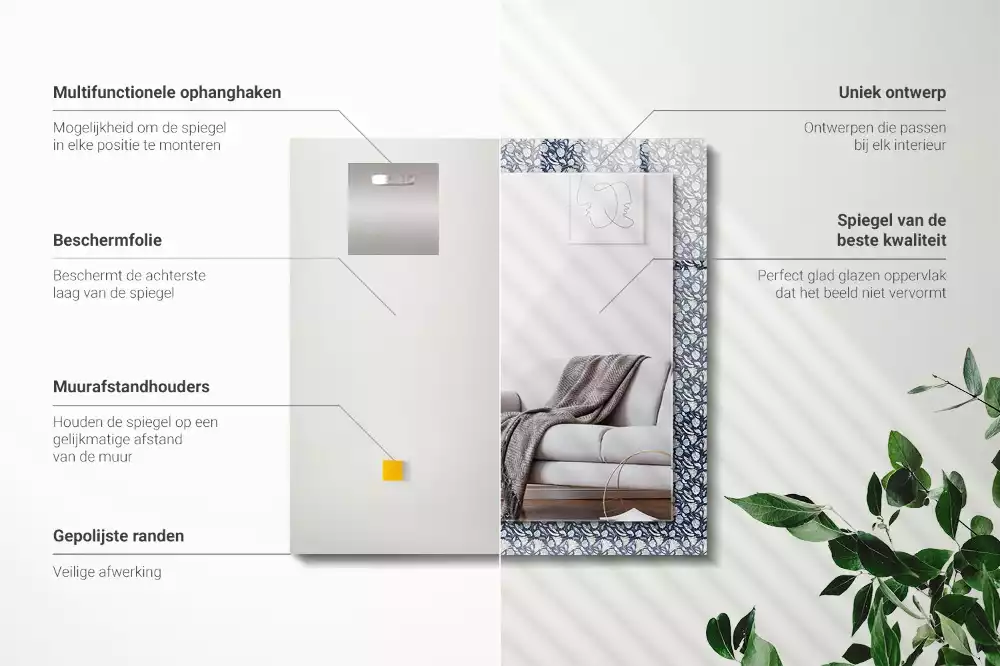 Specchio rettangolare stampato Motivo floreale blu