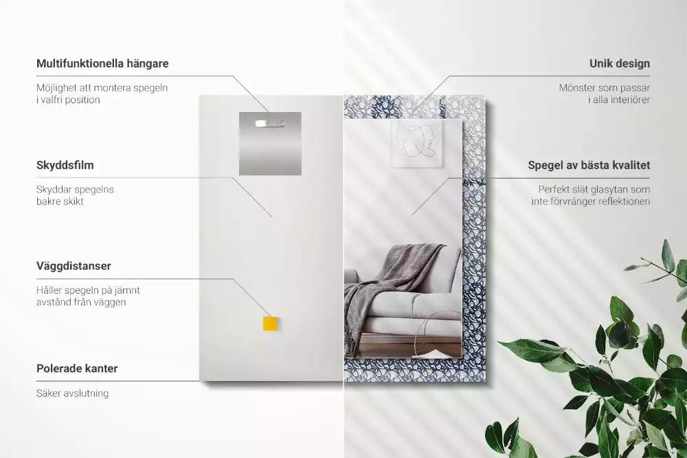 Specchio rettangolare stampato Motivo floreale blu