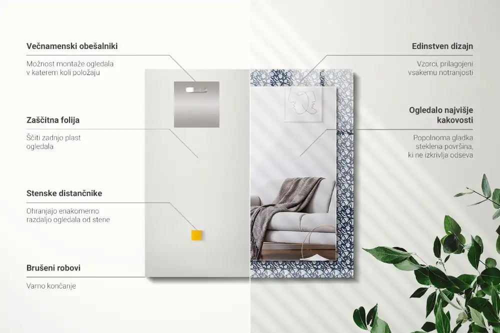 Specchio rettangolare stampato Motivo floreale blu