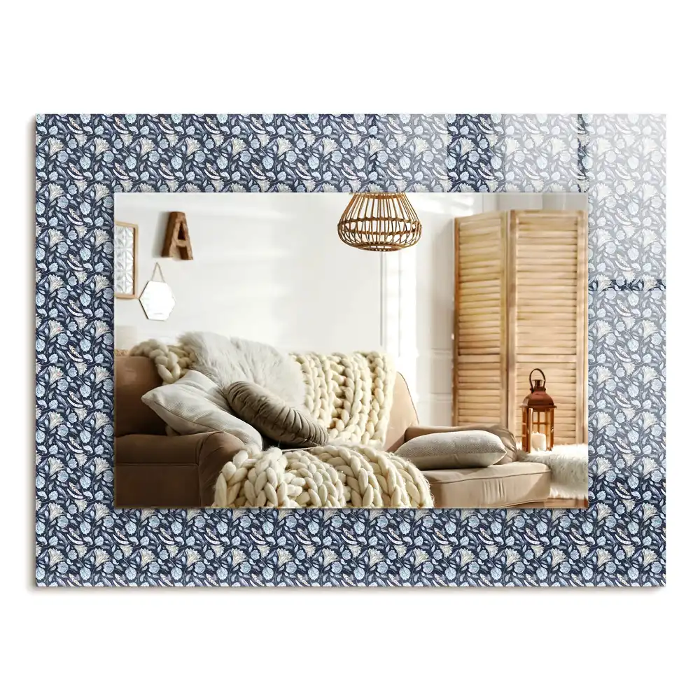 Specchio rettangolare stampato Motivo floreale blu