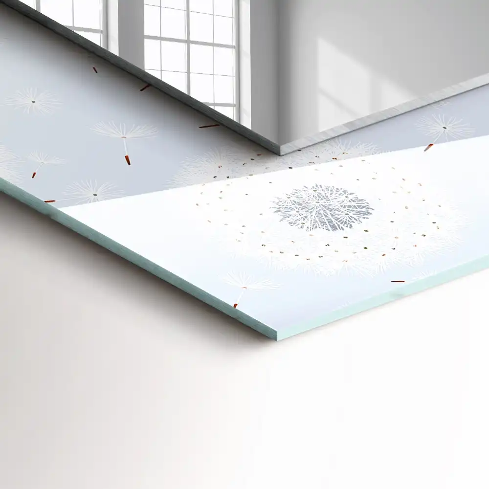 Specchio rettangolare con cornice stampata fiori di tarassaco