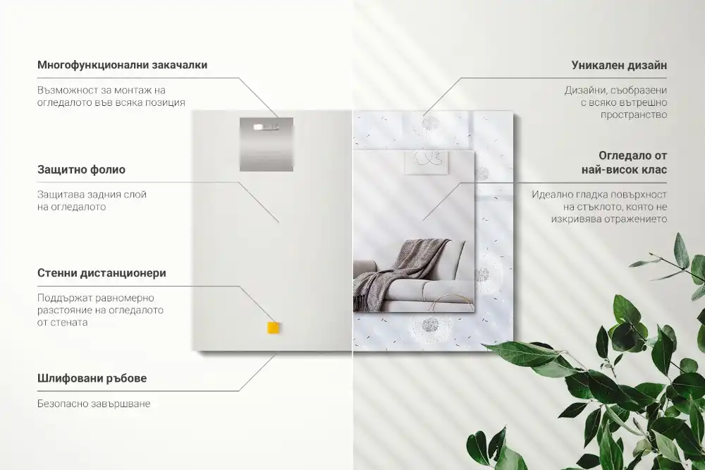 Specchio rettangolare con cornice stampata fiori di tarassaco