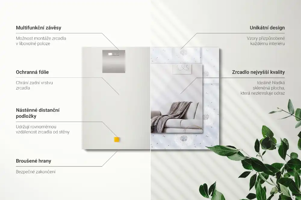 Specchio rettangolare con cornice stampata fiori di tarassaco