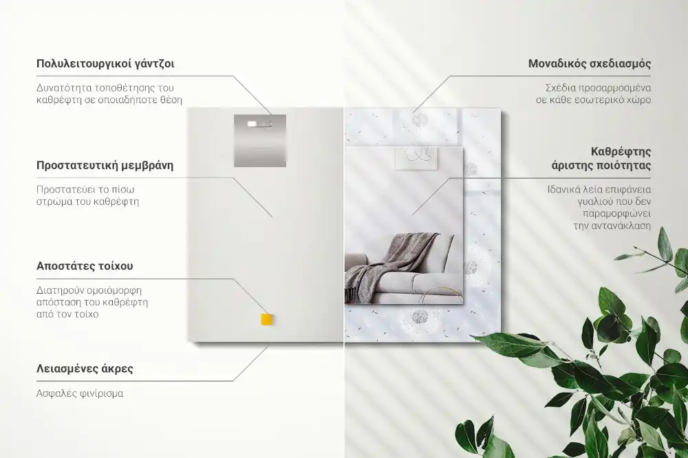 Specchio rettangolare con cornice stampata fiori di tarassaco