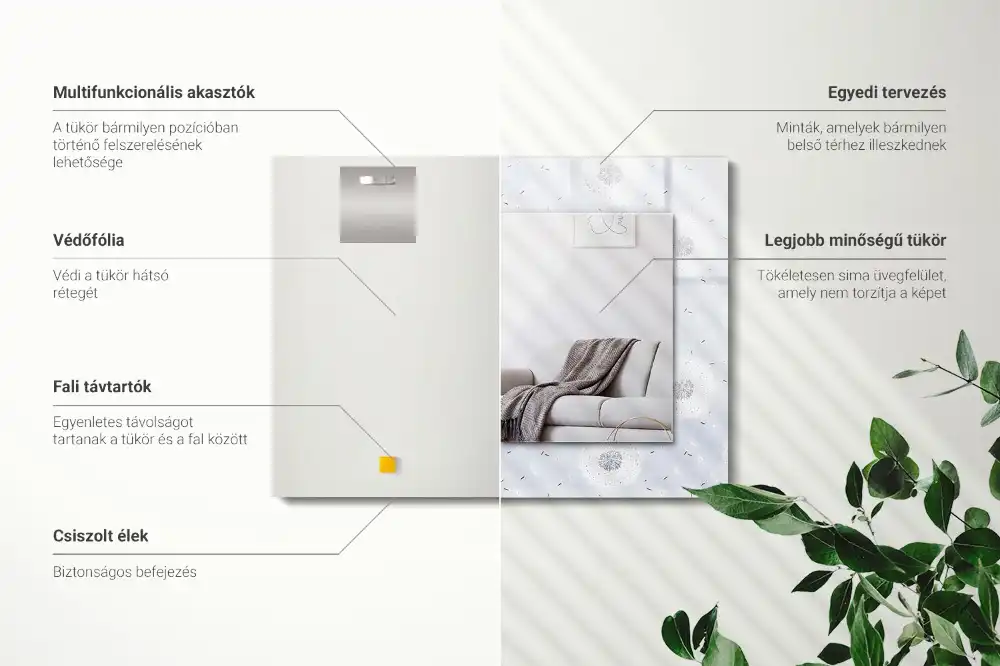 Specchio rettangolare con cornice stampata fiori di tarassaco