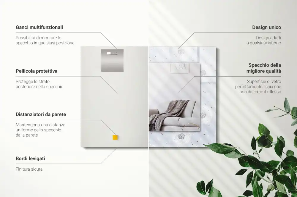 Specchio rettangolare con cornice stampata fiori di tarassaco