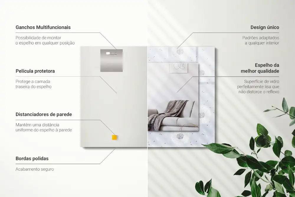 Specchio rettangolare con cornice stampata fiori di tarassaco