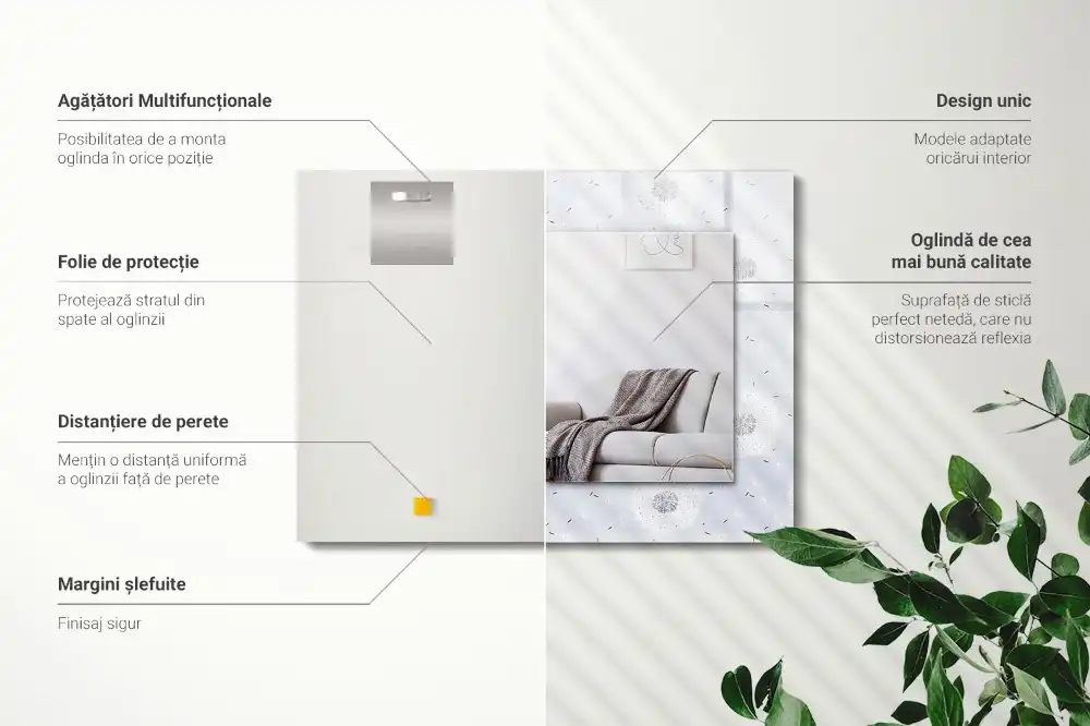 Specchio rettangolare con cornice stampata fiori di tarassaco