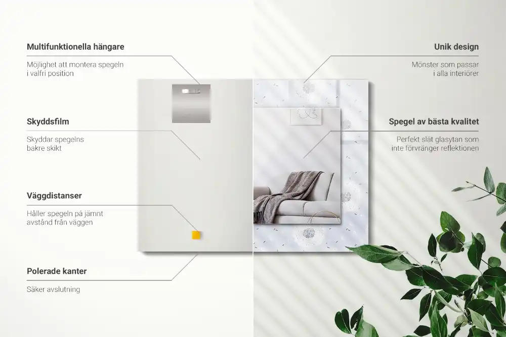 Specchio rettangolare con cornice stampata fiori di tarassaco