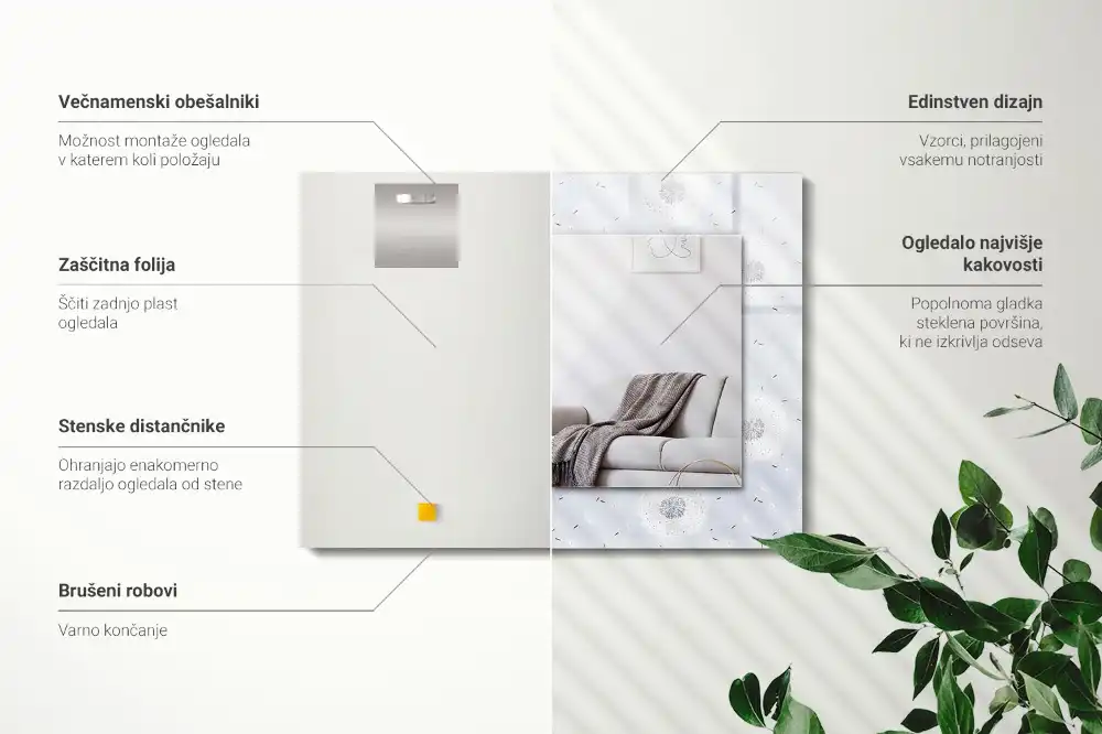 Specchio rettangolare con cornice stampata fiori di tarassaco