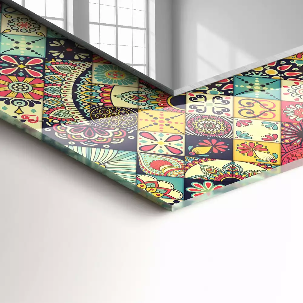 Specchio rettangolare stampato Motivi patchwork colorati