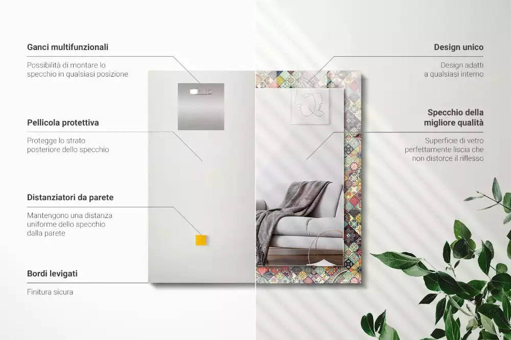 Specchio rettangolare stampato Motivi patchwork colorati