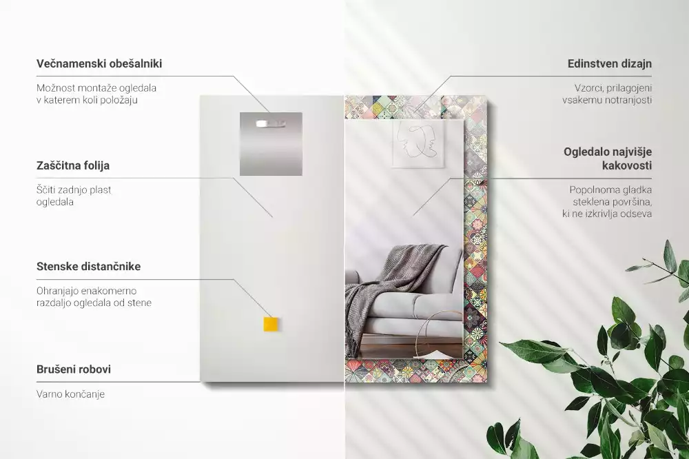 Specchio rettangolare stampato Motivi patchwork colorati