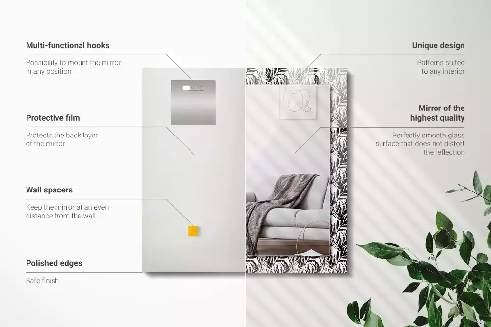 Specchio rettangolare decoro Foglie bianche e nere