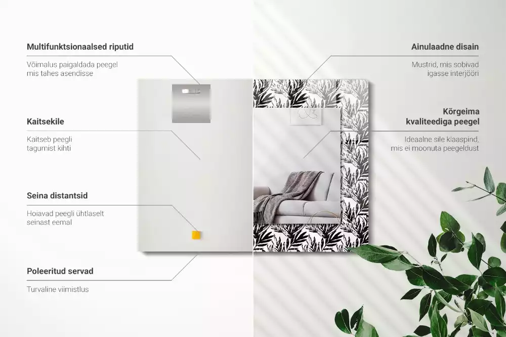 Specchio rettangolare decoro Foglie bianche e nere