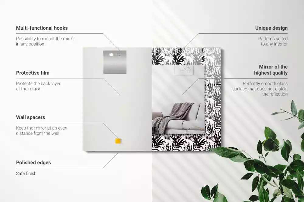 Specchio rettangolare decoro Foglie bianche e nere