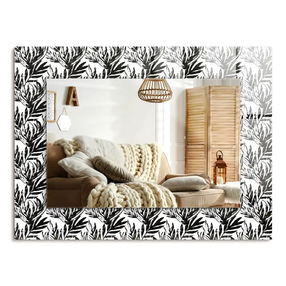 Specchio rettangolare decoro Foglie bianche e nere